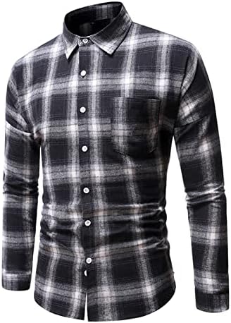 Xxbr карирани кошули за мажи, падот на копчето со долг ракав надолу, скратено јака, проверено крпеница тенок вклопувачки врвови на кошулата