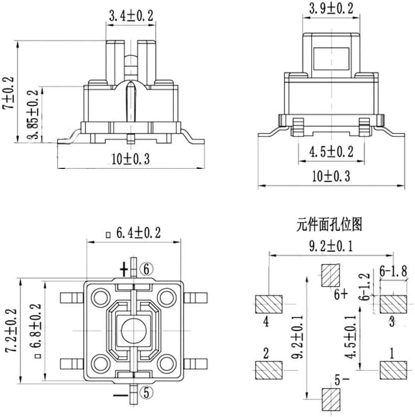 2pcs 7 * 7 * 7mm 4pin Tactile Tact Push Switch со LED сина светлина 7x7x7mm 4p вертикален квадратен микро прекинувач -