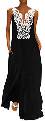 Vezad Women Women Hem Baggy Maxi Tank Долг фустан со V-вратот за цвеќе од кафтан фустан