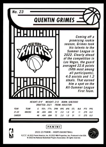 2022-23 Panini NBA Hoops 23 Quentin Grimes NM-MT New York Nicks Basketball Trading Card NBA
