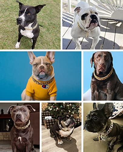 Кубанска врска јака за кучиња - 3/4 инчи широк метален златен ланец кучиња ѓердан, симпатични додатоци за моден накит за кученце, трендови
