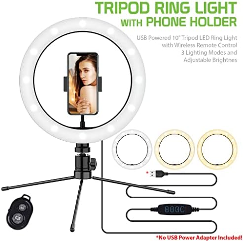 Светла Селфи Прстен Три-Боја Светлина Компатибилен Со Вашиот Nokia Lumia 1525 10 Инчи Со Далечински Управувач За Пренос Во Живо/Шминка/YouTube/TikTok/Видео/Снимање