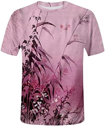 Дами блузи градиент змеј диви цвеќиња цветни печатени топки со кратки ракави екипаж на вратот есен летни блузи ДП