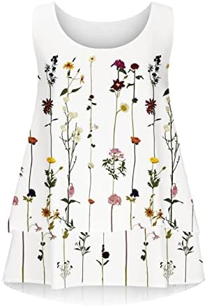 Lcepcy женски обичен цветен принт на цвеќиња, слоевит резервоар врвови на екипажот на вратот, без ракави маици лабава фит блуза за