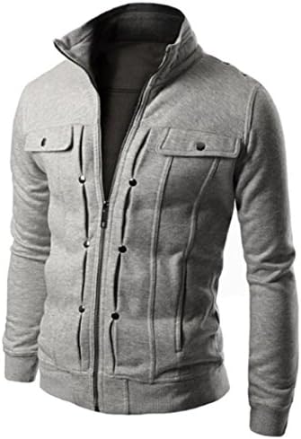 Венкомг1 машка удобна јакна со џеб v-вратот пролетен палто со редовно вклопување со долга лесна облека со долга ракав