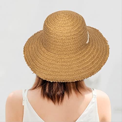 Флопи слама Сонце капи за жени лето широко преклопување на преклопување нагоре 50+ патни плажа Сонце капи.