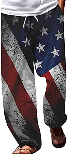 Шорцеви За Мажи Обични Мажи Американско Знаме Патриотски Панталони за Мажи 4 од јули Хипи Харем Панталони Широки Бохо Јога Момче
