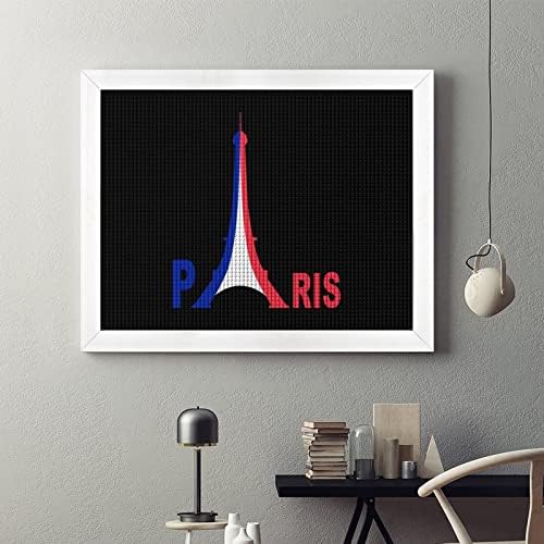 Франција знаме Ајфелова кула дијамантски комплети за сликање на слика 5д DIY целосна вежба Rhinestone Arts Wallид декор за возрасни бело дрво 50 * 40см