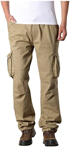 Карго панталони за мажи плус големина чист памук со мулти-џеб отпорни на абење, редовни панталони за вклопување