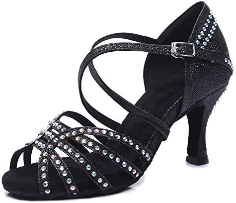 Hroyl Women Latin Dance Shoes Rhinestone Salsa Prickence Practice Ballroom Dance Shoes, Zu-Cl419