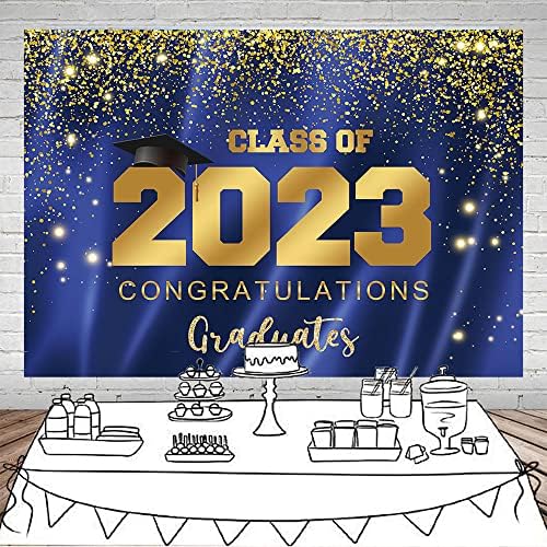 Mocsicka 2023 Класа за позадина на дипломирање од 2023 година Сино злато сјај позадина Честитки за дипломирани студенти за забави