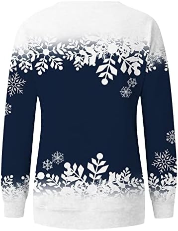 Jjhaevdy Women Cute Cute Smignal Snowman Sweatshirts Среќен Божиќ графички лабави врвови со долги ракави печатени кошули