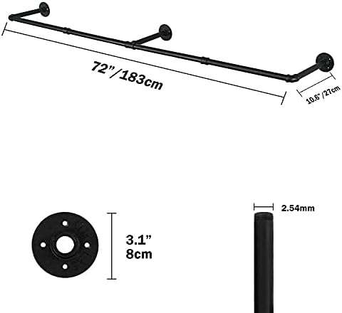 72 инчен Држач За Ѕид На Решетката За Индустриски Цевки За Висечка Шипка За Перење До Максимално Оптоварување 135 фунти Црно )