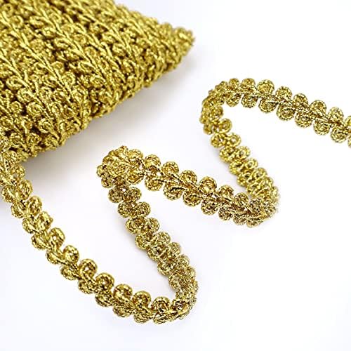 Sewdiytr Gold Metallic Gimp Braid Brail Trim Centipede чипка лента за DIY свадба невестински занаети за шиење костум Божиќ Ноќта