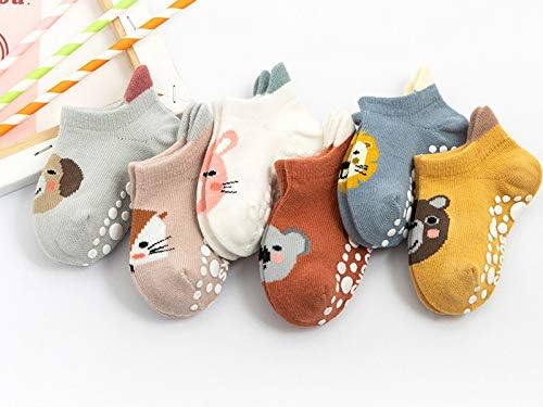 Kisgyst 6 пара бебе не лизгање памучни животински глуждови чорапи со не лизгачки стапала за новороденче момче девојче