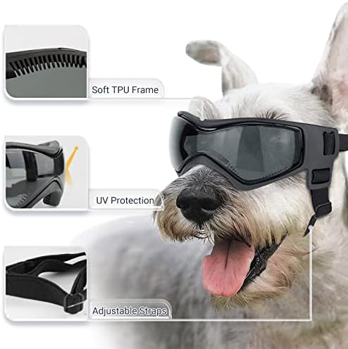 Очила за кучиња Намсан Средни анти -УВ сјајни очила за сонце за мали и средни кучиња чаши за мотоцикли, прилагодливи кучиња заштитни очила, ладно
