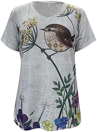 Женски летни врвови пролетни модни кратки ракави против маички со вратот, цветни бохо, симпатични маички трендовски маички простор краток
