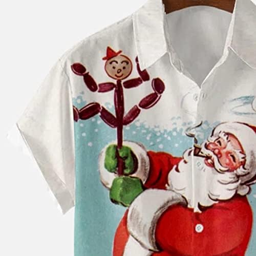 Кошули за кратки ракави на XZHDD за мажи, Xmas Дедо Мраз копче за печатење надолу надолу од јака на врвови на домашна забава дома