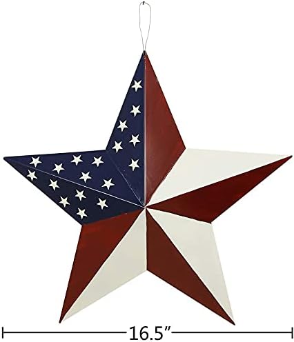 Метал Патриотска Стара Слава Американски Знаме Штала Ѕвезда Ѕид Декор, 16.5 Инчи Рустикален Американски Знаме Метал Ѕвезда Штала Ѕид Уметност Врата Декор 4 јули Деко