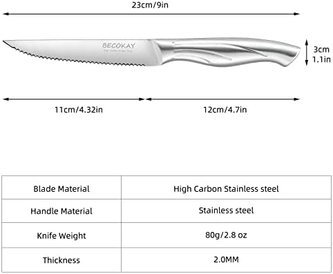 Бекоки Стек Ножеви - Стек Ножеви Во собата на 6 високо Јаглероден германски Челик Назабени Стек Нож - 4.3 Инчен Премиум Стек Нож Во Собата