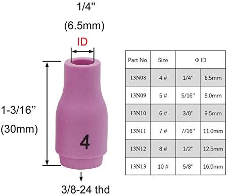 12pcs Алумина Керамичка чаша млазница 13N08 13N09 13N10 13N11 13N12 13N13 за TIG заварување факел 9, 20 и 25