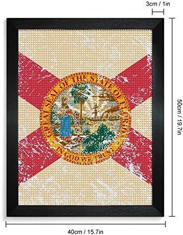 Флорида државно знаме Комплети за сликање со дијаманти за дијаманти со плоштад со рамка за сликарство за декорација на wallидови
