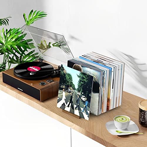 Korttfid vinyl record stand, држач за колекција на рекорди, цврст организатор на ореви со рекорди со сега играч на рекорди, држач за винил за снимање, складирање над 70 албуми со в