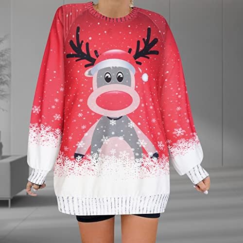 Божиќни екипи за џемпери за жени Пингвин Снежен човек Графички врвови со долги ракави кошули снегулки преголем пуловер