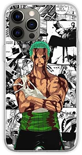 SNSNSM Компатибилен со iPhone 13 Pro Case RoRonoa Zoro Manga Style Poster - Едно парче меко TPU чисто јасни телефони со наслов
