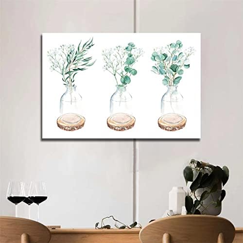 Ботаничка wallидна уметност, растителни постер, шишиња и еукалиптус лист зелена растителна слика платно отпечатоци wallидна уметност