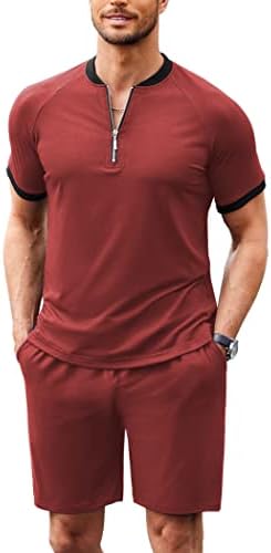 Coofandy Mani's 2 парчиња облека од памук четвртина патент маица и шорцеви поставени летни патеки за летни атлетски костуми