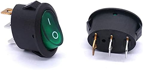 HKTS 5PCS овален тркалезен прекинувач Зелена светлина осветлена/исклучена AC 250V/6A 125V/10A SPST 3 PIN 2 MINI SWITCH BOAT