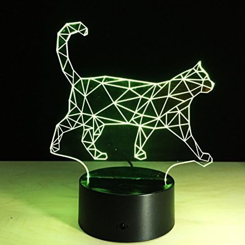 Animalивотно 3Д одење мачка ноќна светлина USB прекинувач за допир декор табела за табели Оптички илузија ламби 7 светла за промена