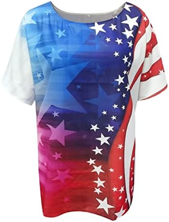 Патриотски кошули за жени американско знаме лето кратки ракави o вратот од вратот-диј-dyeвезди лабава вклопена во прилог на блуза за забави на врвот на блузи
