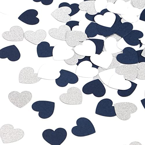Морнарица-Сина Бела-Сребрена Забава Со Срце-Украси Конфети-300 парчиња Дипломирање 2022 Денот На Вљубените Маса Сјај Хартија Конфети