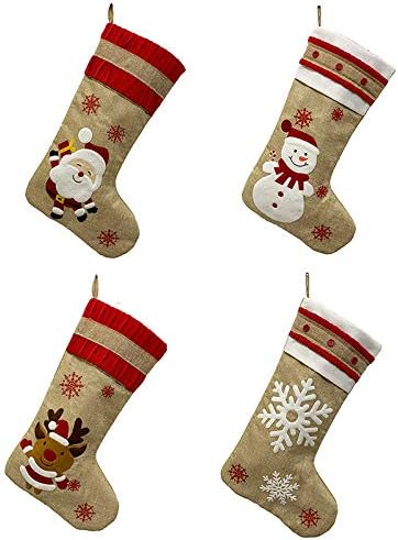 Божиќни чорапи Бурлап Рустикални чорапи Санта Снежен човек ирваси на ирваси Божиќ за украси за семејни празници, Божиќ виси чорапи
