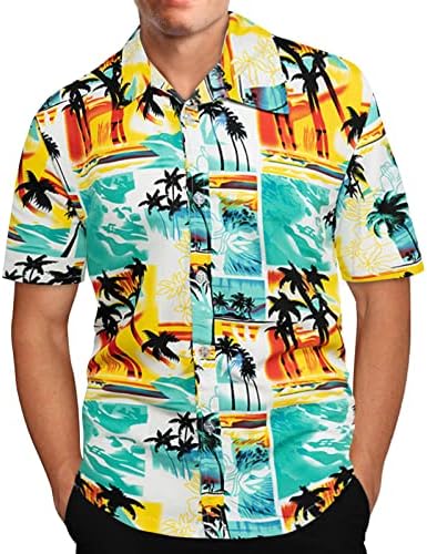 УБСТ Менс Хавајски кошули, Копче за кратки ракави од 2022 година надолу кошули Тропско дрво печатено кошула Обична плажа врвови