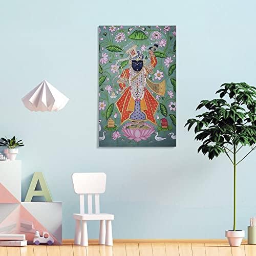 Bludug Shreenathji Pichwai Indian Folk Art Pater Canvas Painters Posters and Prints Wallидни уметнички слики за дневна соба декор за спална