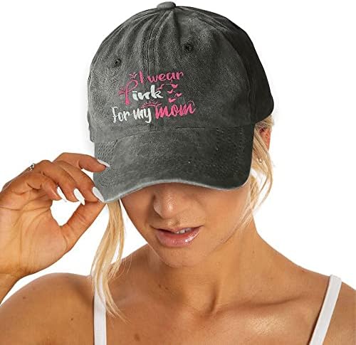 Свеста за карцином на дојка на жени розова лента гроздобер вез од бејзбол капа рак на дојка бејзбол капа прилагодлива црна боја