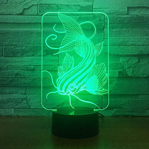 Jinnwell 3D Fish Night Light LAMP илузија 7 Промена на допир на допир на допир, табела за декорација на ламби LED Божиќен подарок со акрилик