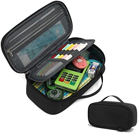 Кутија со молив со голем капацитет XQXA, мулти-слот-молив торбичка Трајната кутија за молив, преносна торба за шминка со рачка и патент за канцелариски патувања （црн?