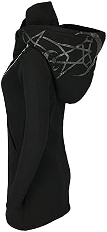 Есенски врвови со долги ракави за женски моден готски темно печатено палто лабава патент кардиган случајна качулка надвор од облеката