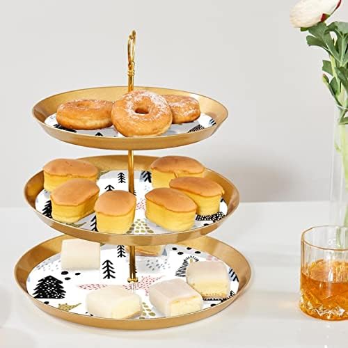 Штанд со торта со златна послужавник за сервирање, 3 нивоа тркалезни садови за тесто од тесто, држач за десерт дрвја за држачи за кекс, лисица шума симпатична