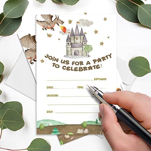Хаизкт Придружете ни се за картички за покани за забава со коверти за тинејџери за возрасни, смешен акварел цртан филм замок