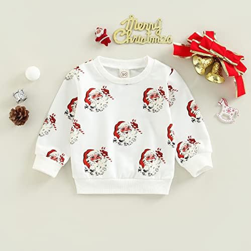 Божиќни кошули Twopumpkin за мали деца бебе момче момче бонбони трска маица маица екипаж џемпер есен зимска облека