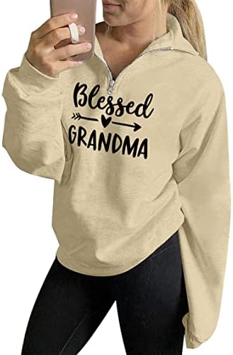 Intининг благословена баба џемпер жени жени екипаж, џемпер, обична 1/4 поштенски новини со долги ракави кошули пулвер врвови блуза