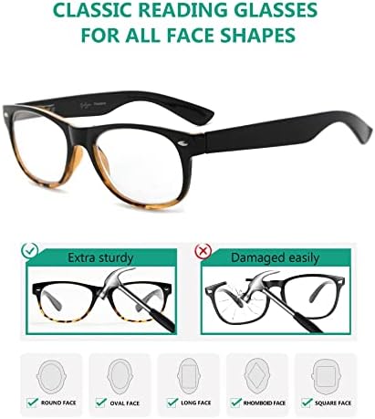 Очила за читање на очите на 80-тите за жени 5 пакувања Читатели на рамки за црна торта +2,00