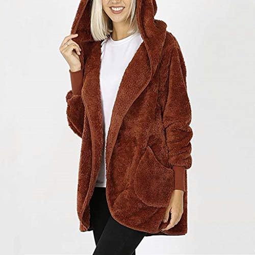 Iyyvv женски обични јакна зимски топло руно качулка цврста џеб со долг јакна палто