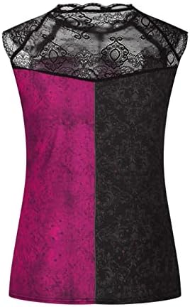 Women'sенски розов печатен резервоар врвови секси кошули без ракави на вратот, чипка крпеница, летна блуза за елек за дами