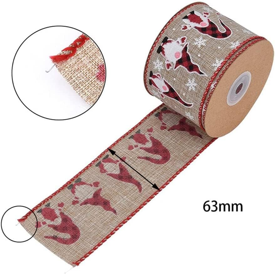 Божиќни панделки Аеромдејл Гноми печатени чипка на чипка жичен раб за завиткување за завиткување за занаетчиски подароци за занаетчиство